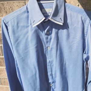 Zara Man  Blue Dress Shirt Crisp Cotton Business Essential Long Sleeve